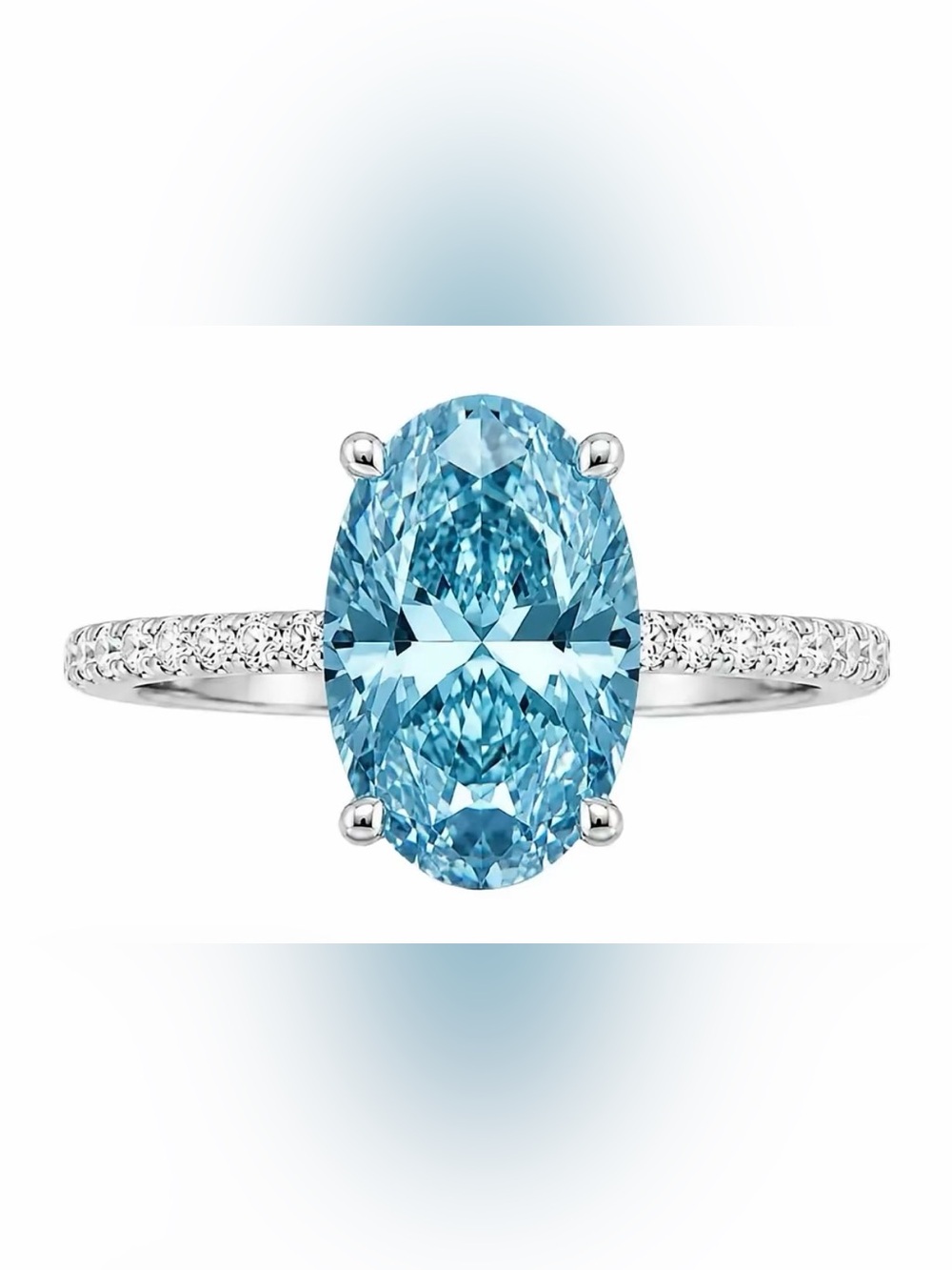 4.5CT Blue AQUAMARINE Oval Gemstone Ring Moissanite Diaminds 925 Sterling Silver
